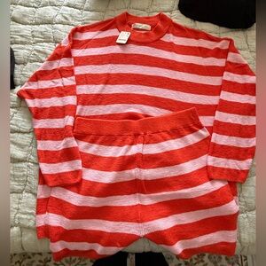 Free People Vibrant Red and Pink Knit Sweater